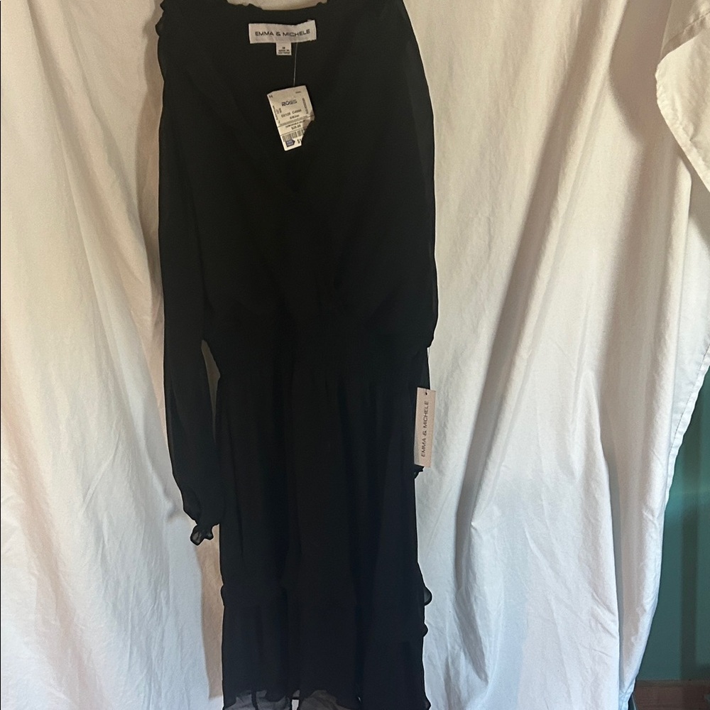 Emma & Michele Black Long Sleeve V-Neck Dress
